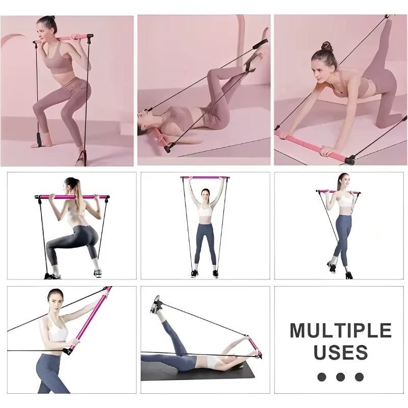 New Portable Yoga Pilates Bar Stick with Resistance Band Home Gym Muscle Toning Fitness Stretching Sports Body Workout Exercise