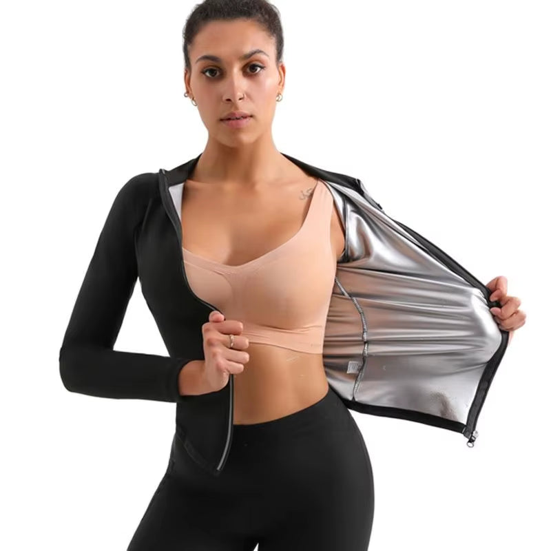 Women Sauna Shrit with Sleeves Gym Hot Sweat Suit Weight Loss Sauna Tops Vest Fitness Slimming Body Shaper Training Vest Workout