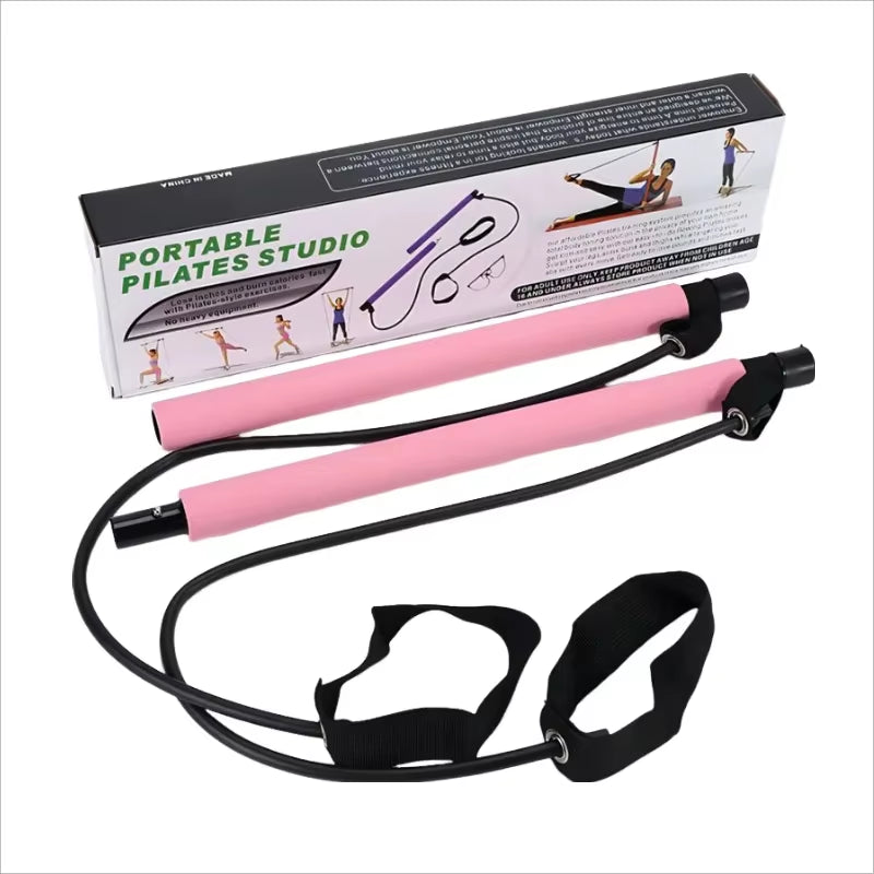 New Portable Yoga Pilates Bar Stick with Resistance Band Home Gym Muscle Toning Fitness Stretching Sports Body Workout Exercise