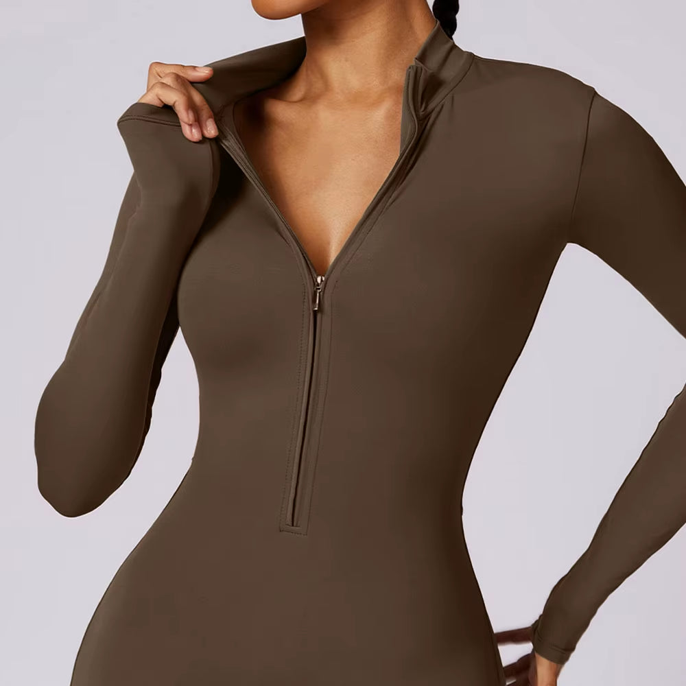 Warm Longsleeve Jumpsuts Women Thickened Sport Overalls Gym Set Zipper Fitness Bodysuits Winter Jumpsuit Workout Tracksuit