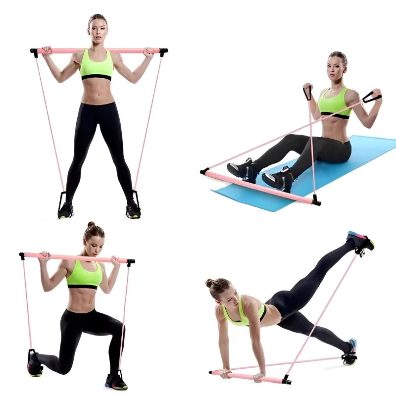 New Portable Yoga Pilates Bar Stick with Resistance Band Home Gym Muscle Toning Fitness Stretching Sports Body Workout Exercise